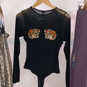 mesh black long sleeve one piece